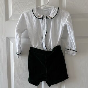 Edgehill Collection White and Dark Green Velvet Baby Ensemble